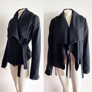 MaxMara Wrap Blazer Jacket Waterfall Cropped Wool Tie Waist Black Size 44